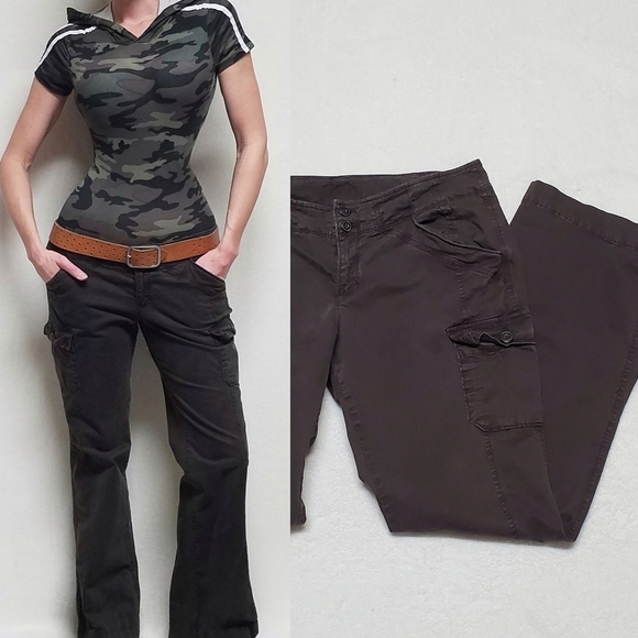 Vintage 80s Bugle Boy Company Dark Olive Green Low Rise Cotton Cargo Pants 6